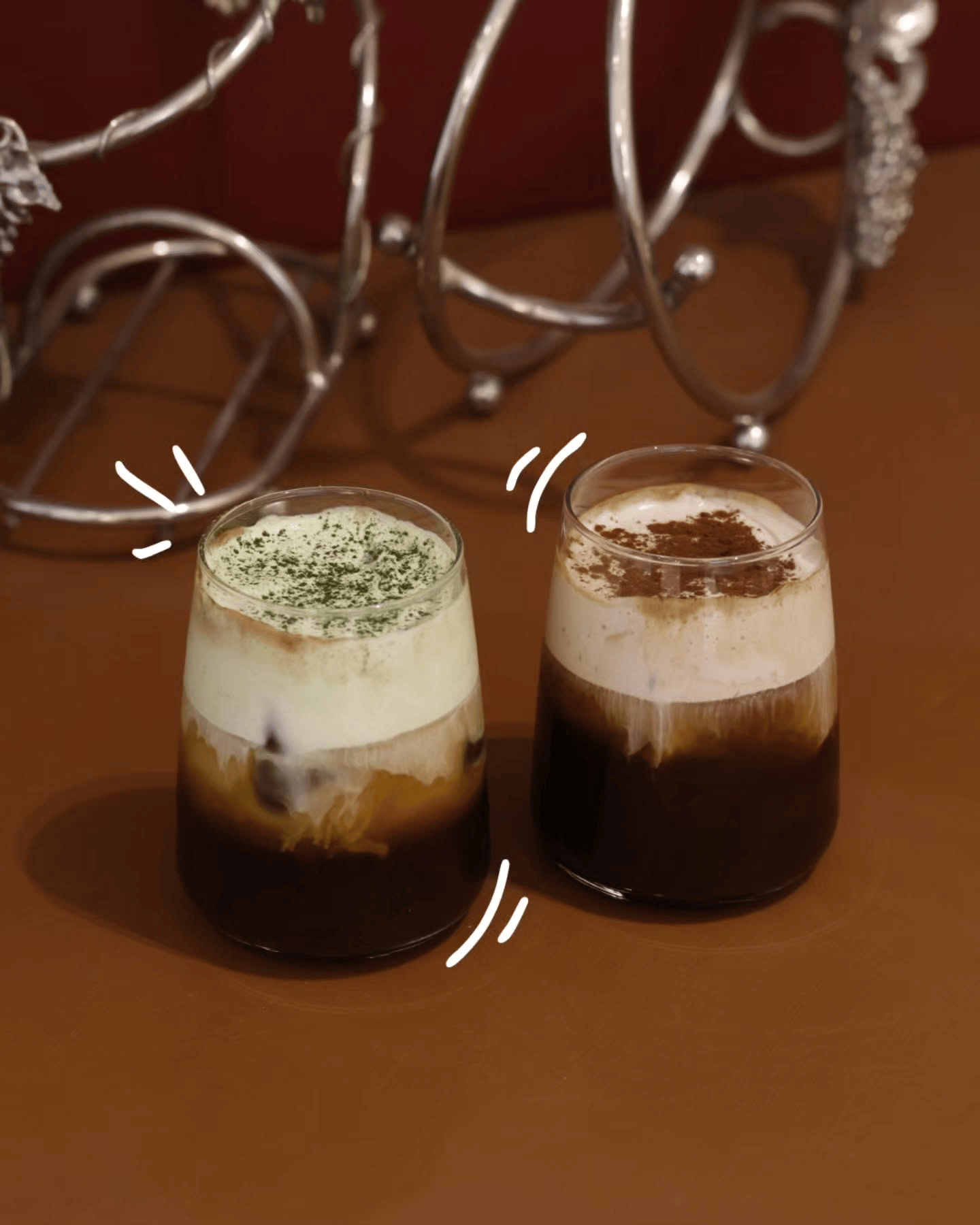 Cocktails matcha latte et mocha